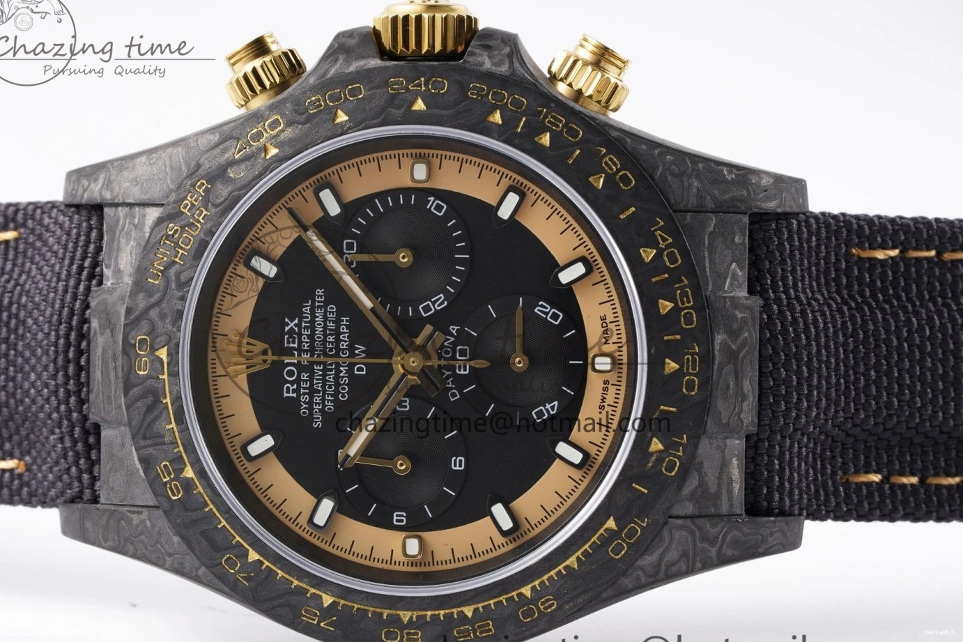 and Daytona Bezel Edition A7750 Black Gold DIWF Nylon Case DIW Carbon Black on Strap Dial 0117